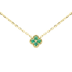 .06ct G SI 14K Yellow Gold Emerald Gemstone Petite Clover Pendant Necklace