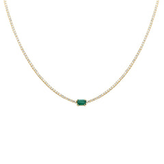 SPECIAL!2.61ct G SI 14K Yellow Gold Diamond & Emerald Double Eagle Prong Set Tennis Necklace 16" Long