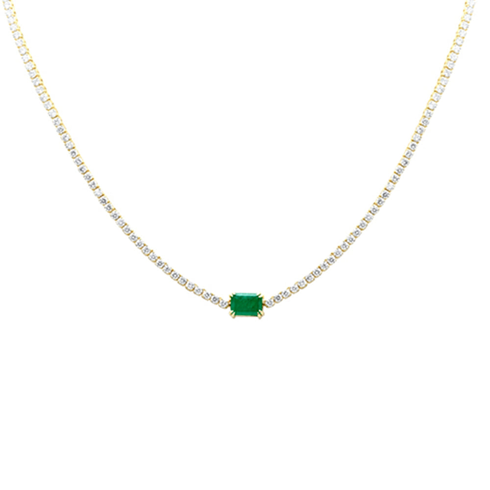 SPECIAL!6.22ct G SI 14K Yellow Gold Diamond & Emerald Double Eagle Prong Set Gemstone Tennis Necklace 16" Long