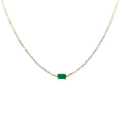 SPECIAL! 7.44ct G SI 14K Yellow Gold Diamond & Emerald Gemstone Tennis Necklace 16" Long