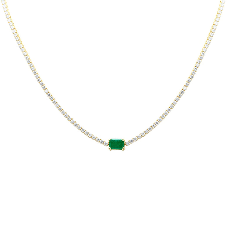 SPECIAL! 7.44ct G SI 14K Yellow Gold Diamond & Emerald Gemstone Tennis Necklace 16" Long