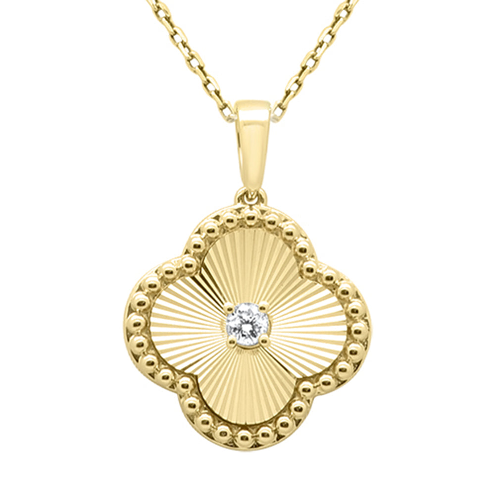 SPECIAL!.13ct G SI 14K Yellow Gold Clover Style Diamond Pendant Necklace 18" Chain