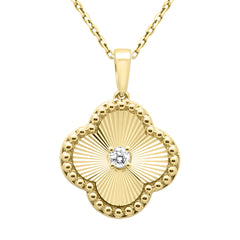 SPECIAL!.13ct G SI 14K Yellow Gold Clover Style Diamond Pendant Necklace 18" Chain
