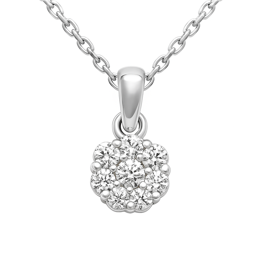 DIAMOND CLOSEOUT!  .60ct G SI 14K White Gold Diamond Flower Solitaire Pendant Necklace 18" Chain