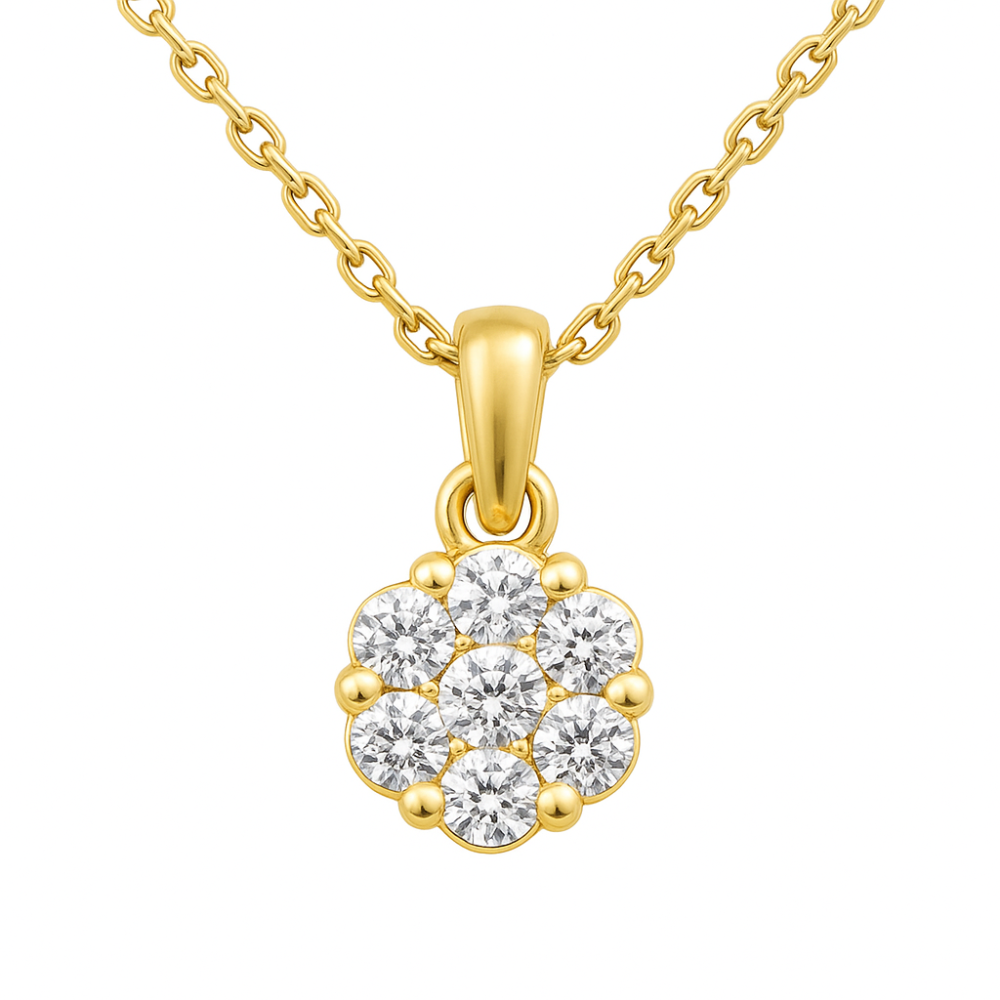DIAMOND CLOSEOUT!  .60ct G SI 14K Yellow Gold Flower Solitaire Diamond Pendant Necklace 18" Chain