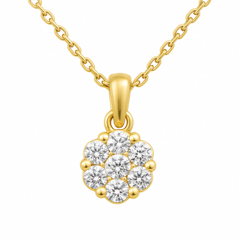DIAMOND CLOSEOUT!  .60ct G SI 14K Yellow Gold Flower Solitaire Diamond Pendant Necklace 18" Chain