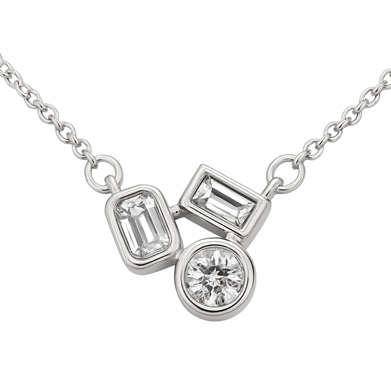 SPECIAL!.20ct G SI 14K White Gold Multi Shaped Diamonds Pendant Necklace 18" Long