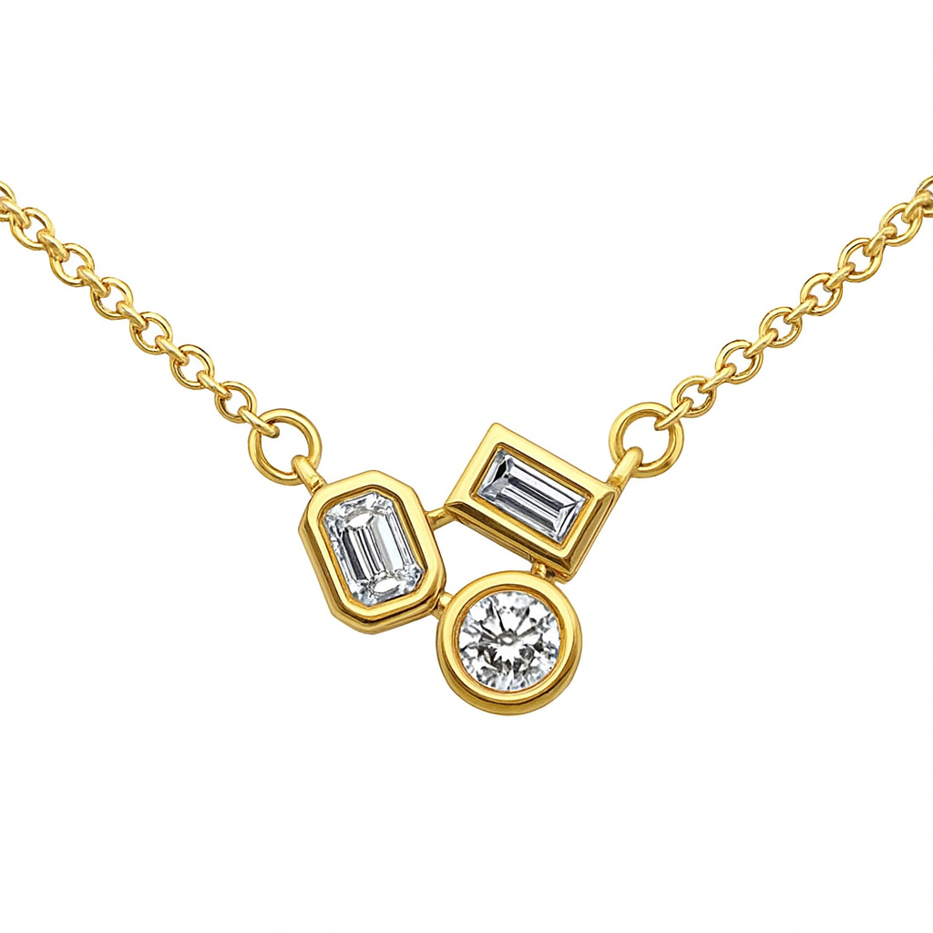 SPECIAL!.19ct G SI 14K Yellow Gold Multi Shaped Diamond Pendant Necklace 18" Long