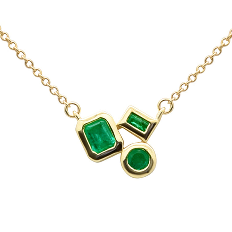 SPECIAL!.32ct G SI 14K Yellow Gold Multi Shaped Emerald Gemstone Pendant Necklace 18" Long