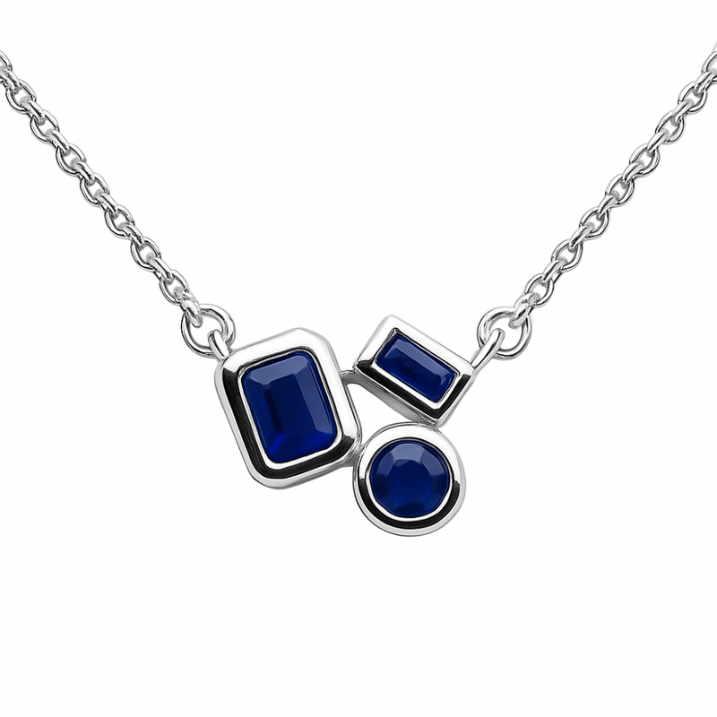 SPECIAL!.43ct G SI 14K White Gold Multi Shaped Blue Sapphire Gemstone Pendant Necklace 18" Long