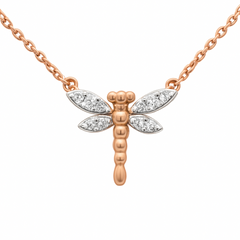 SPECIAL! .06ct G SI 14K Rose Gold Round Diamond Dragonfly Pendant Necklace 18" Long