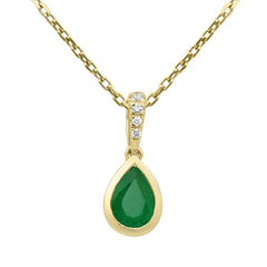 SPECIAL! .47ct G SI 14KT Yellow Gold Diamond & Pear Shape Emerald Gemstone Pendant Necklace 18" Long Chain