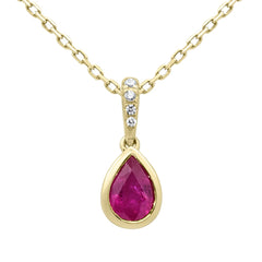SPECIAL!.57ct G SI 14KT Yellow Gold Diamond & Pear Shape Ruby Gemstone Pendant Necklace 18" Long Chain