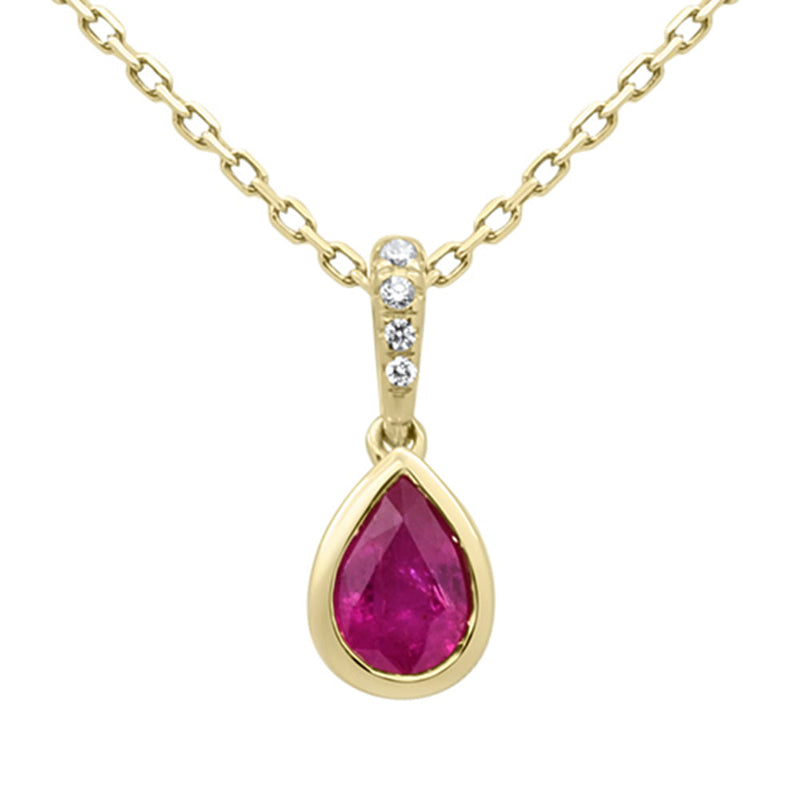 SPECIAL!.57ct G SI 14KT Yellow Gold Diamond & Pear Shape Ruby Gemstone Pendant Necklace 18" Long Chain