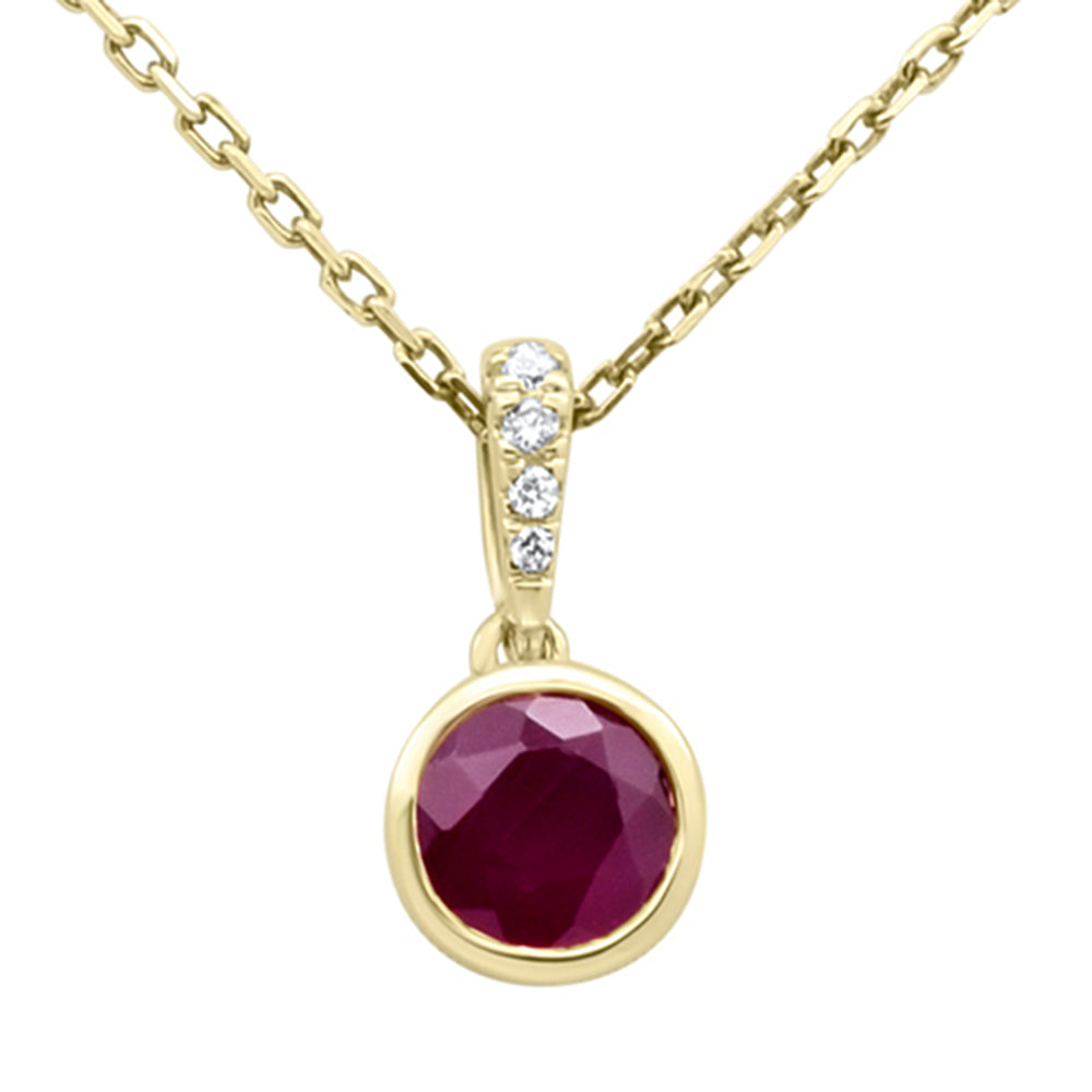 SPECIAL!.78ct G SI 14KT Yellow Gold Diamond & Round Shape Ruby Gemstone Pendant Necklace 18" Long Chain