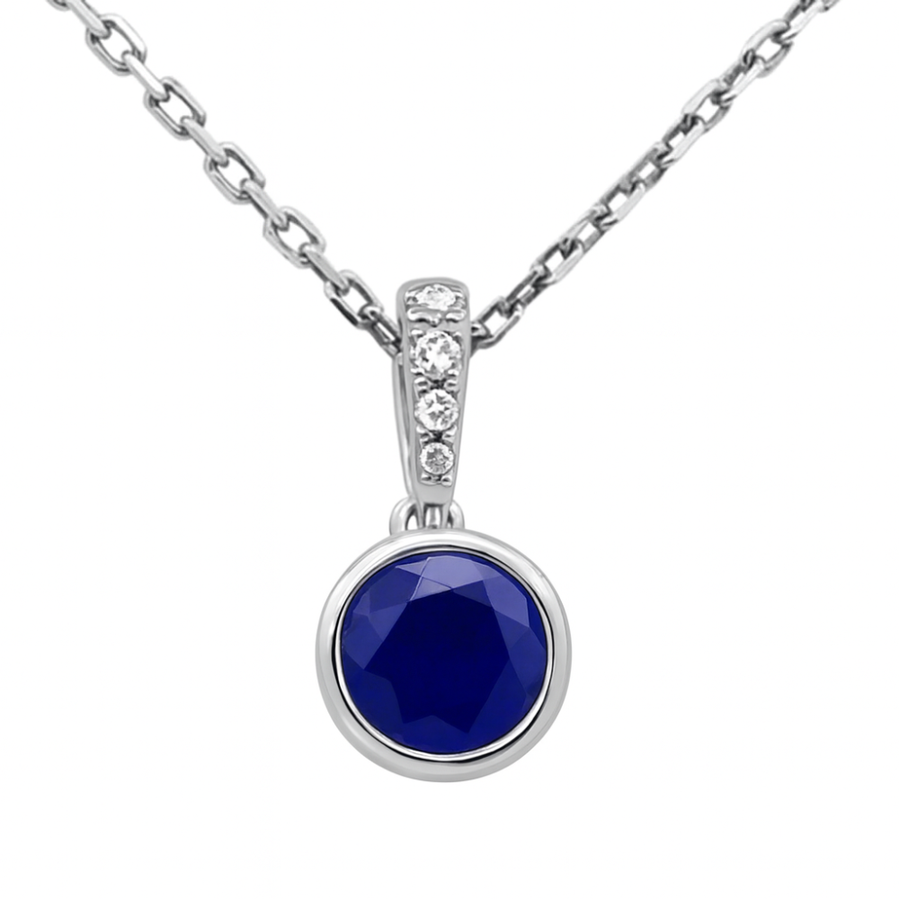 SPECIAL!.60ct G SI 14KT White Gold Diamond & Round Shape Blue Sapphire Gemstone Pendant Necklace 18" Long Chain