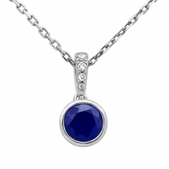 SPECIAL!.60ct G SI 14KT White Gold Diamond & Round Shape Blue Sapphire Gemstone Pendant Necklace 18" Long Chain