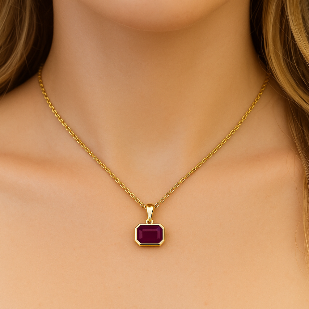 SPECIAL!.72ct G SI 14KT Yellow Gold Ruby Gemstone Pendant Necklace 18" Long Chain