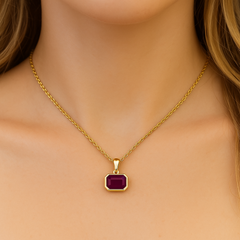 SPECIAL!.72ct G SI 14KT Yellow Gold Ruby Gemstone Pendant Necklace 18" Long Chain