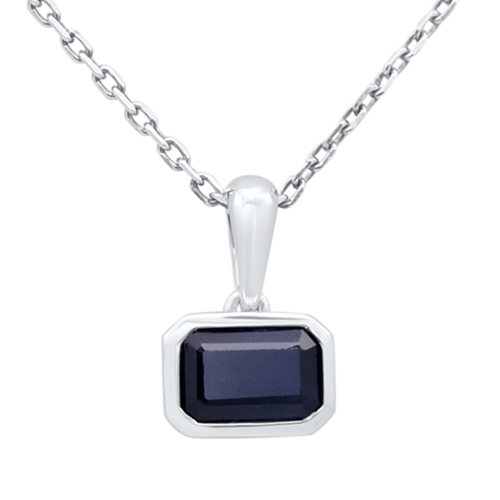 SPECIAL!.86ct G SI 14KT White Gold Blue Sapphire Gemstone Pendant Necklace 18" Long Chain