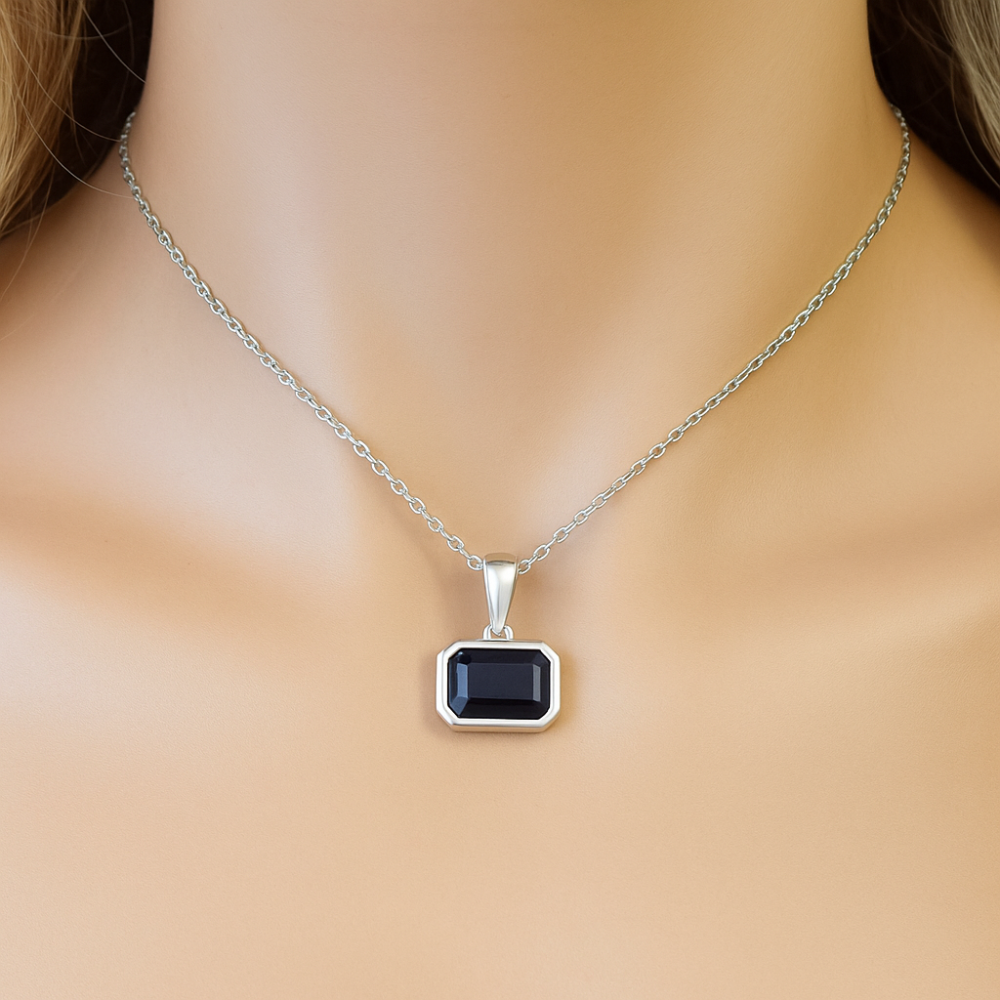 SPECIAL!.86ct G SI 14KT White Gold Blue Sapphire Gemstone Pendant Necklace 18" Long Chain