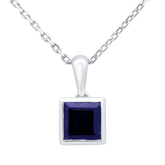 SPECIAL!.90ct G SI 14KT White Gold Princess Cut Blue Sapphire Gemstone Pendant Necklace 18" Long Chain