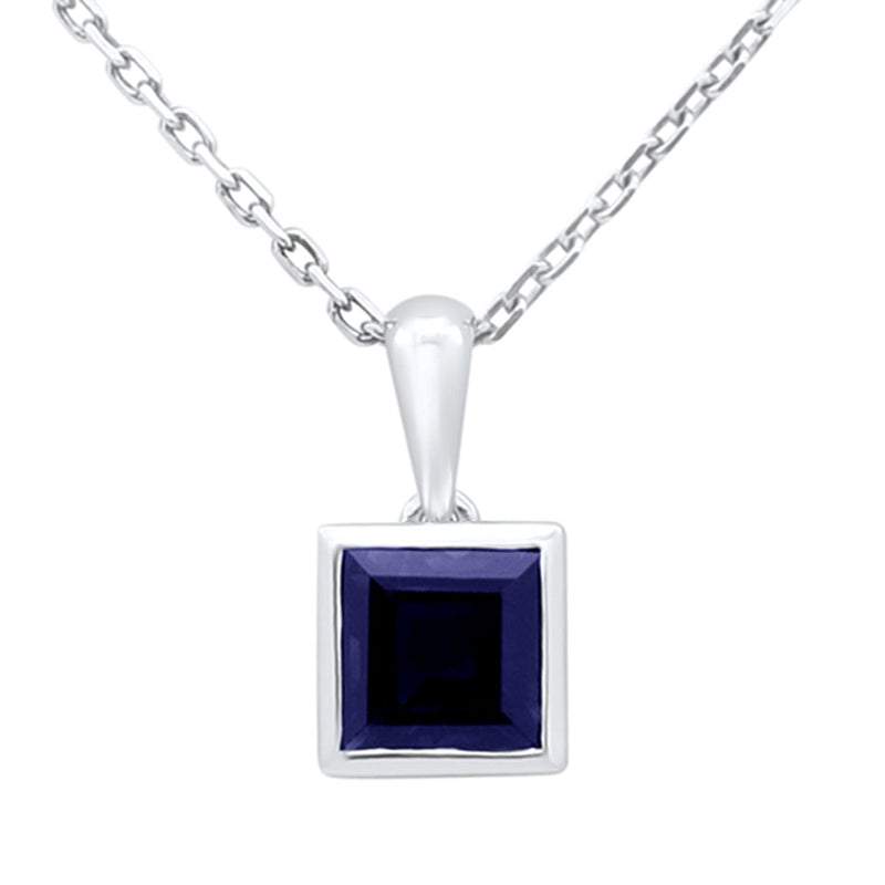 SPECIAL!.90ct G SI 14KT White Gold Princess Cut Blue Sapphire Gemstone Pendant Necklace 18" Long Chain
