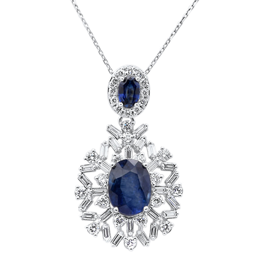 SPECIAL!6.34ct G SI 14K White Gold Blue Sapphire Gemstone & Diamond Pendant No Chain