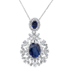 SPECIAL!6.34ct G SI 14K White Gold Blue Sapphire Gemstone & Diamond Pendant No Chain
