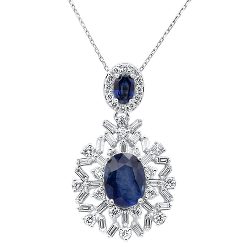 SPECIAL!6.34ct G SI 14K White Gold Blue Sapphire Gemstone & Diamond Pendant No Chain