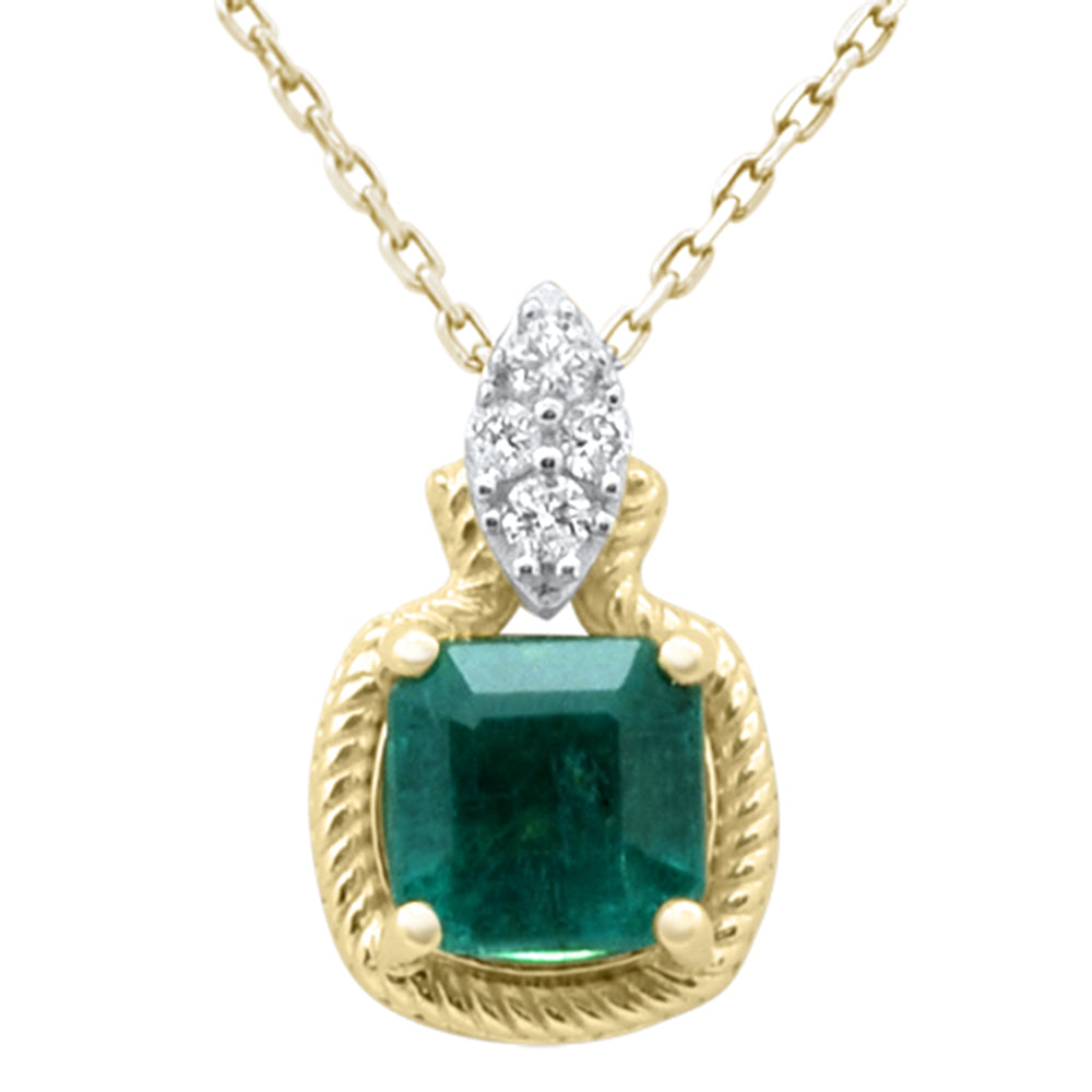 SPECIAL!1.75ct G SI 14K Yellow Gold Diamond & Emerald Gemstone Pendant 18" Long