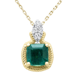 SPECIAL!1.75ct G SI 14K Yellow Gold Diamond & Emerald Gemstone Pendant 18" Long