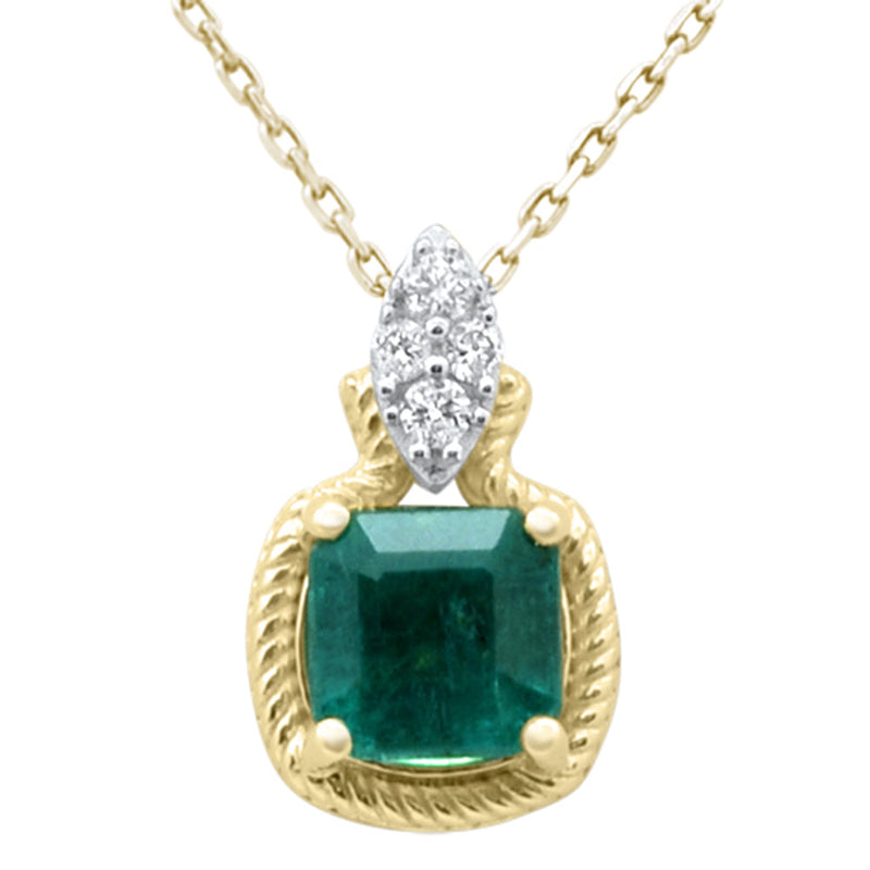 SPECIAL!1.75ct G SI 14K Yellow Gold Diamond & Emerald Gemstone Pendant 18" Long