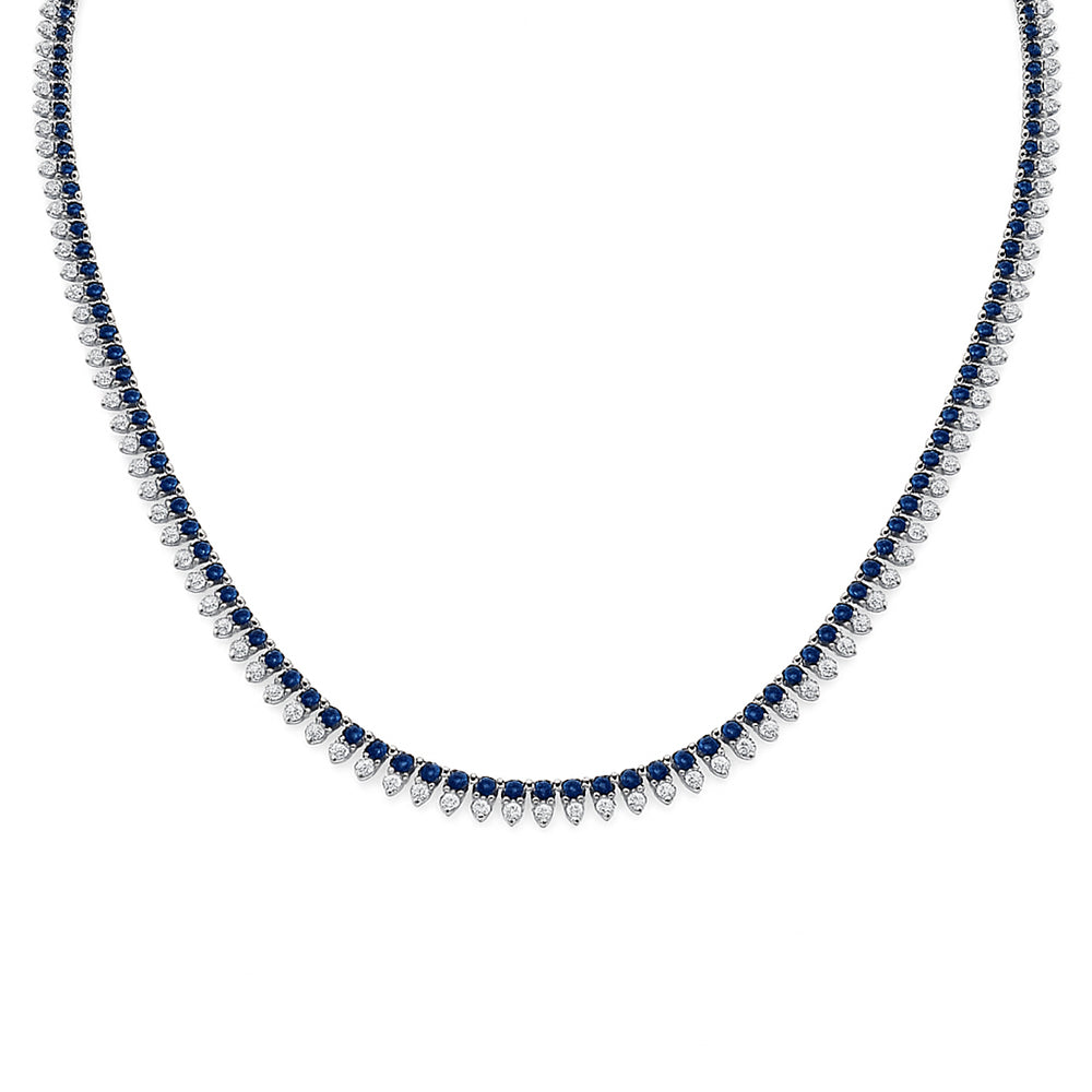 SPECIAL!8.84ct G SI 14K White Gold Diamond & Blue Sapphire Gemstone Tennis Necklace 16" Long