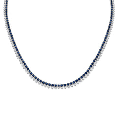 SPECIAL!8.84ct G SI 14K White Gold Diamond & Blue Sapphire Gemstone Tennis Necklace 16" Long