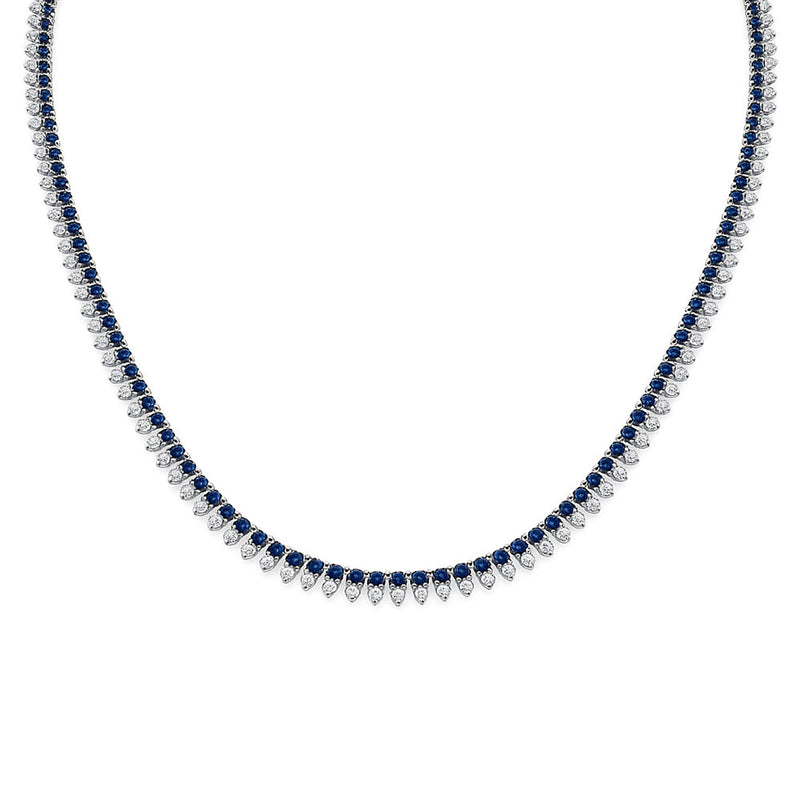 SPECIAL!8.84ct G SI 14K White Gold Diamond & Blue Sapphire Gemstone Tennis Necklace 16" Long