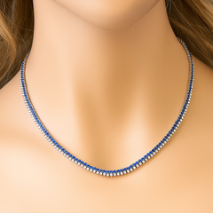 SPECIAL!8.84ct G SI 14K White Gold Diamond & Blue Sapphire Gemstone Tennis Necklace 16" Long