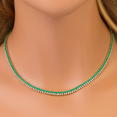 SPECIAL!6.78ct G SI 14K Yellow Gold Diamond & Emerald Gemstone Tennis Necklace 16" Long