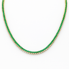 SPECIAL!6.78ct G SI 14K Yellow Gold Diamond & Emerald Gemstone Tennis Necklace 16" Long