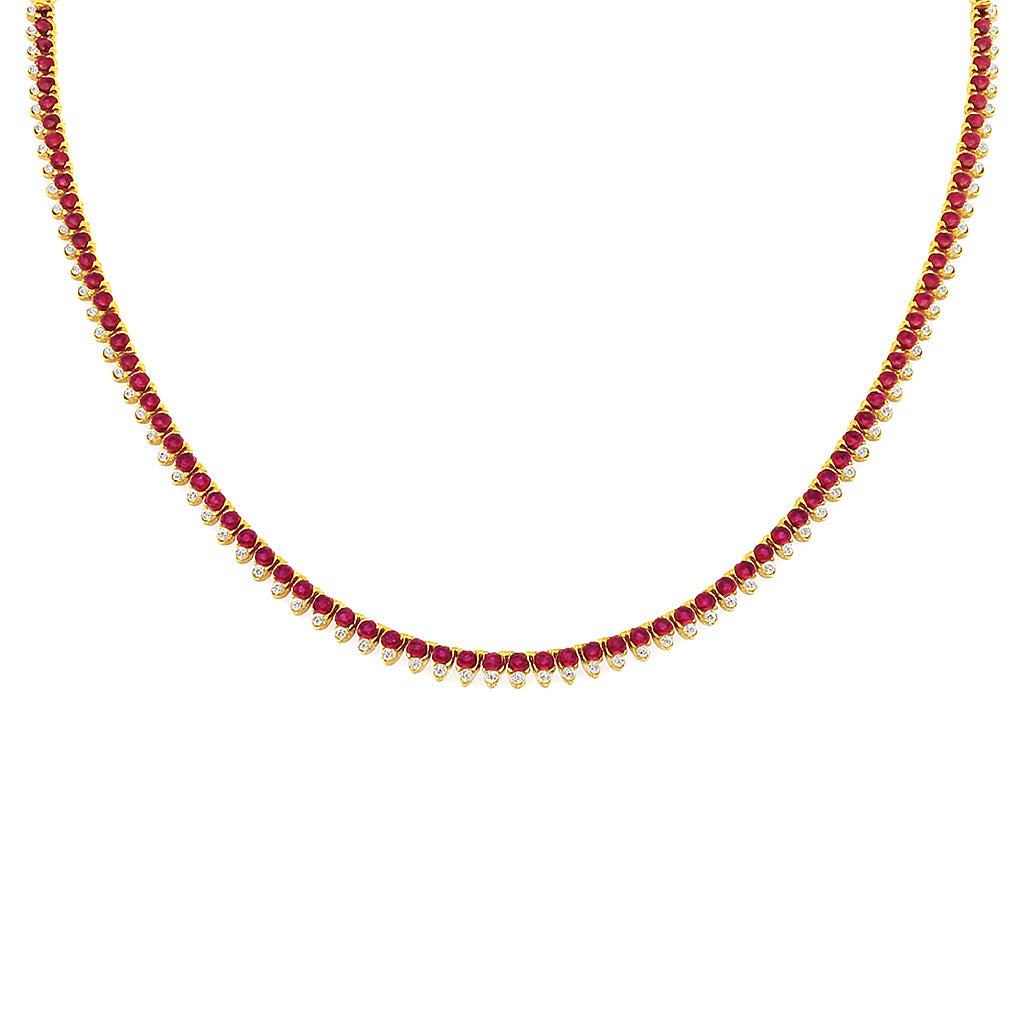 SPECIAL!8.89ct G SI 14K Yellow Gold Diamond & Ruby Gemstone Tennis Necklace 16" Long