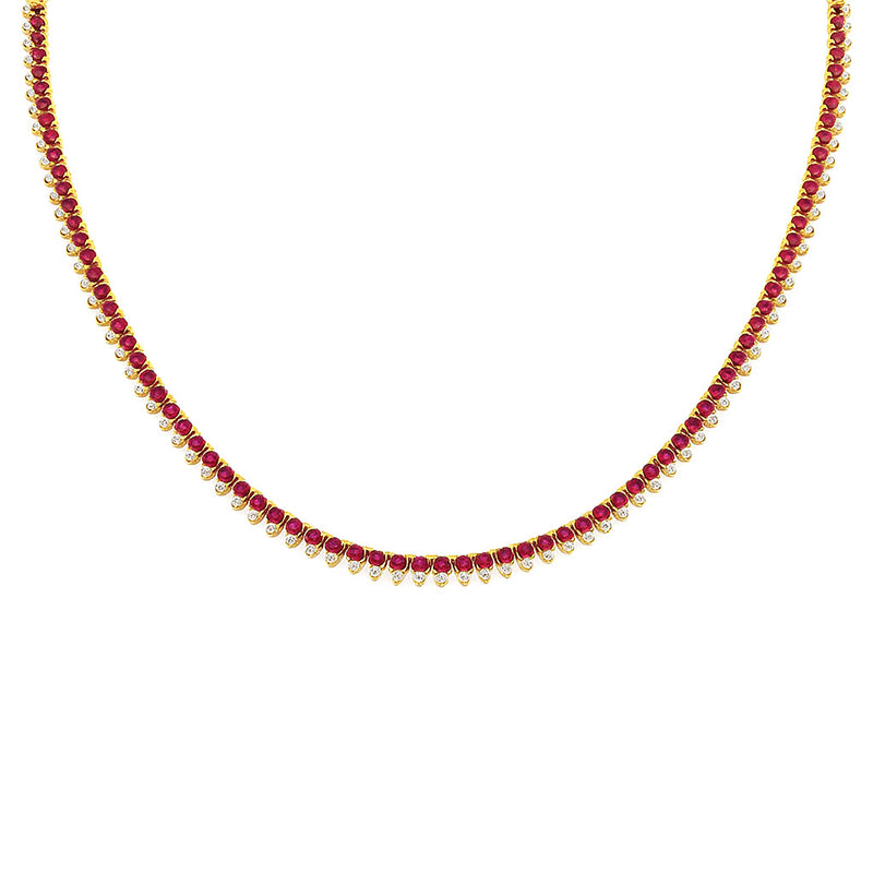 SPECIAL!8.89ct G SI 14K Yellow Gold Diamond & Ruby Gemstone Tennis Necklace 16" Long
