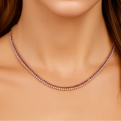 SPECIAL!8.89ct G SI 14K Yellow Gold Diamond & Ruby Gemstone Tennis Necklace 16" Long