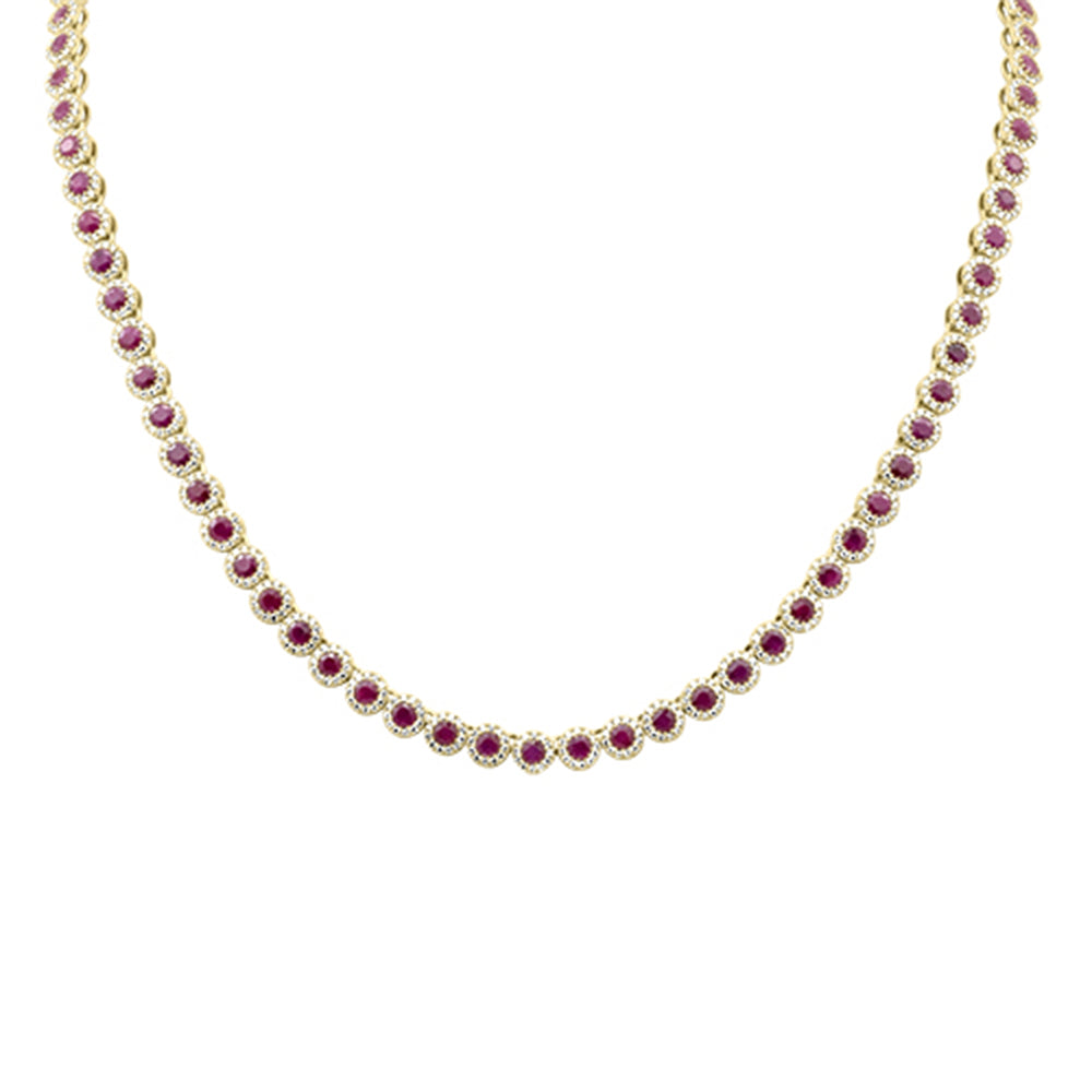 SPECIAL!16.26ct G SI 14K Yellow Gold Diamond & Ruby Gemstone Tennis Necklace 16" Long