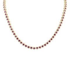 SPECIAL!16.26ct G SI 14K Yellow Gold Diamond & Ruby Gemstone Tennis Necklace 16" Long