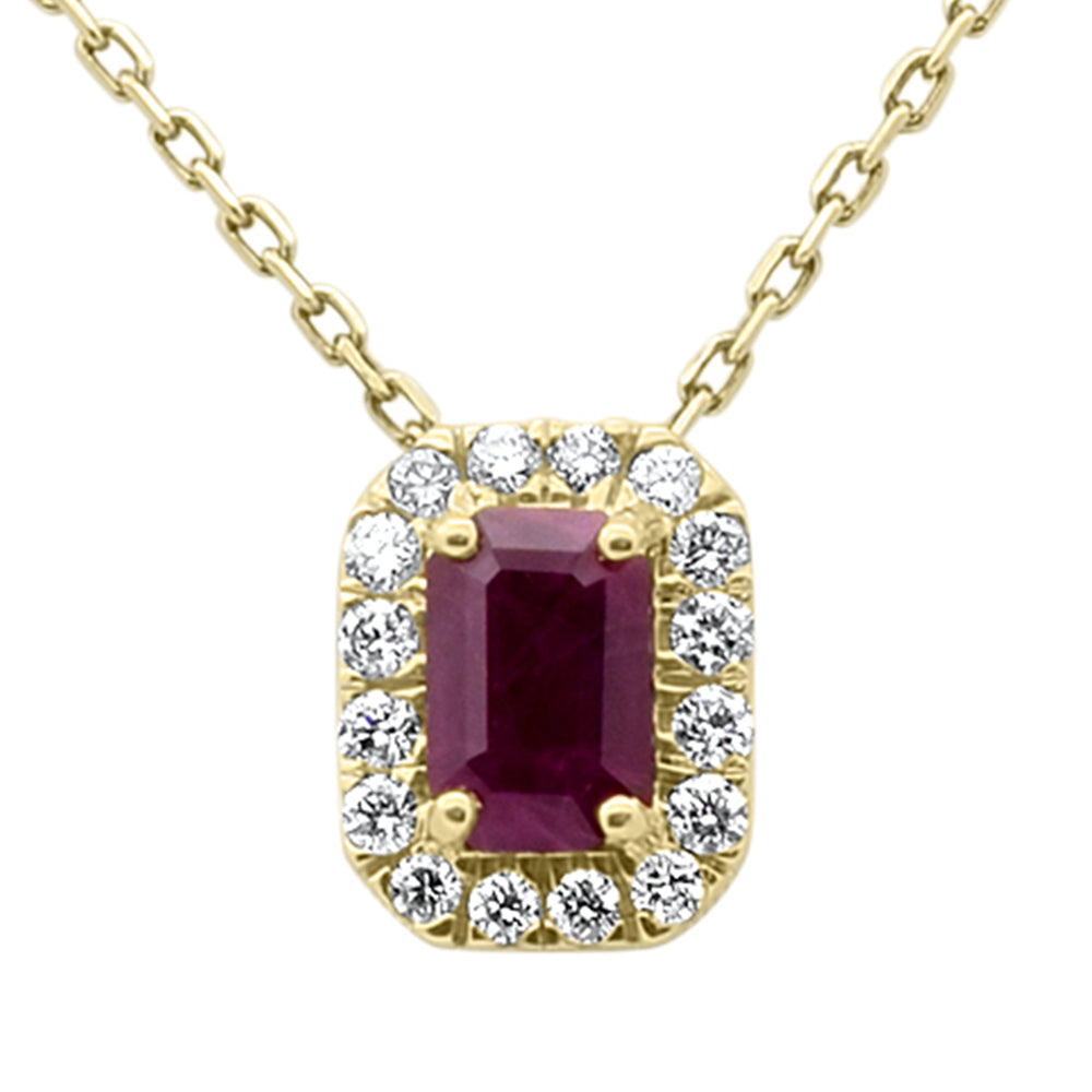 SPECIAL!.70ct G SI 14K Yellow Gold Ruby Gemstone & Diamond Halo Pendant 18" Long