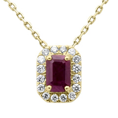 SPECIAL!.70ct G SI 14K Yellow Gold Ruby Gemstone & Diamond Halo Pendant 18" Long