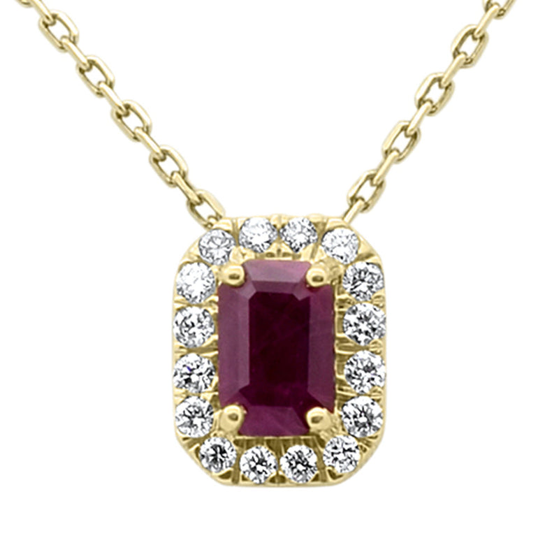 SPECIAL!.70ct G SI 14K Yellow Gold Ruby Gemstone & Diamond Halo Pendant 18" Long
