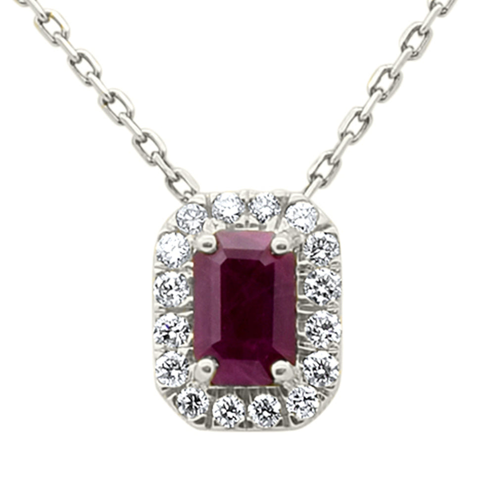 SPECIAL!1.10ct G SI 14K White Gold Ruby Gemstone & Diamond Halo Pendant 18" Long