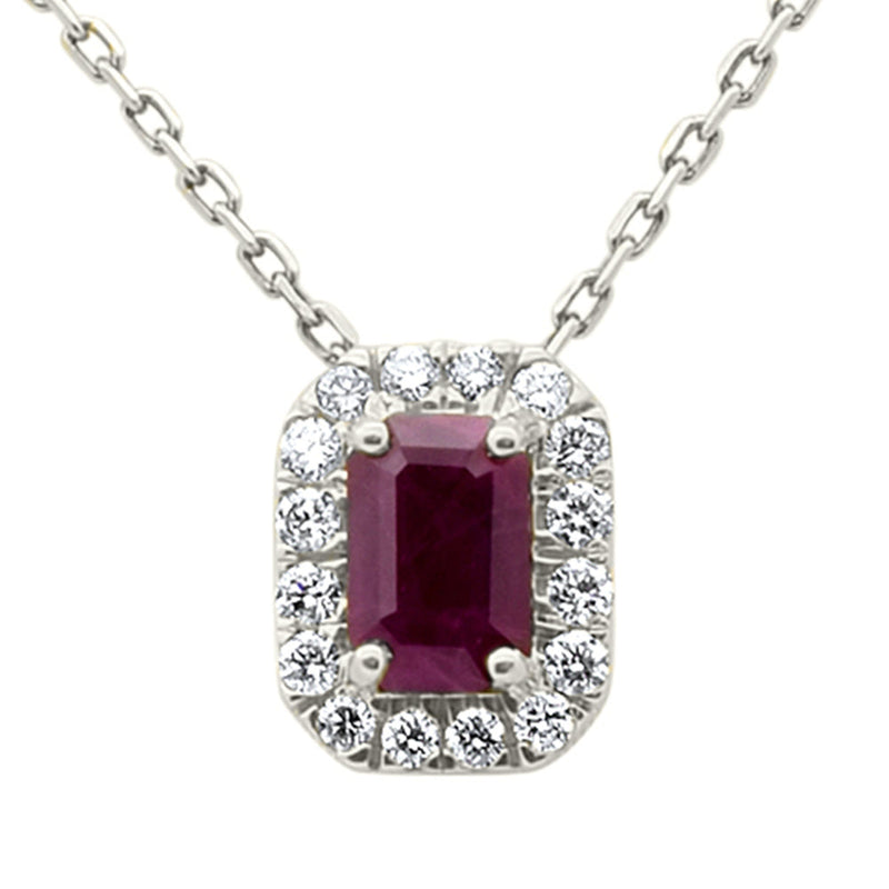 SPECIAL!1.10ct G SI 14K White Gold Ruby Gemstone & Diamond Halo Pendant 18" Long