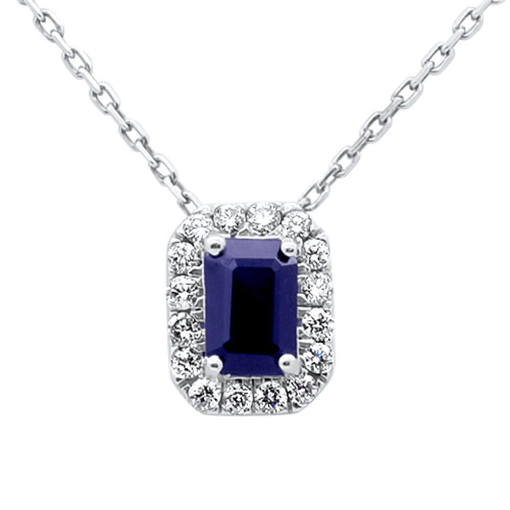 SPECIAL!.97ct G SI 14K White Gold Blue Sapphire Gemstone & Diamond Halo Pendant 18" Long